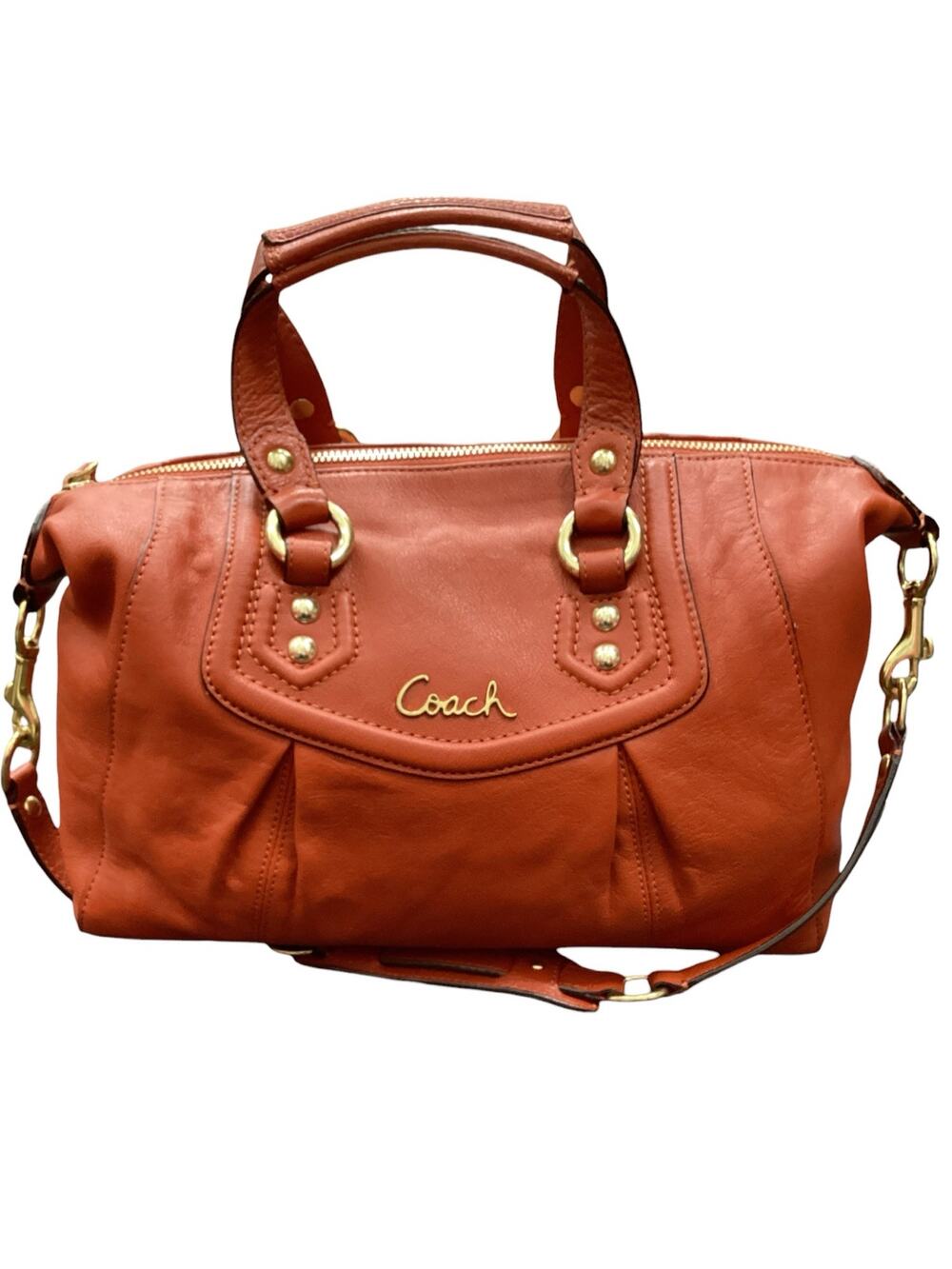 Coach Purse Women’s One Size F19247 Ashley Leather Satchel Bag Burnt Orange Red